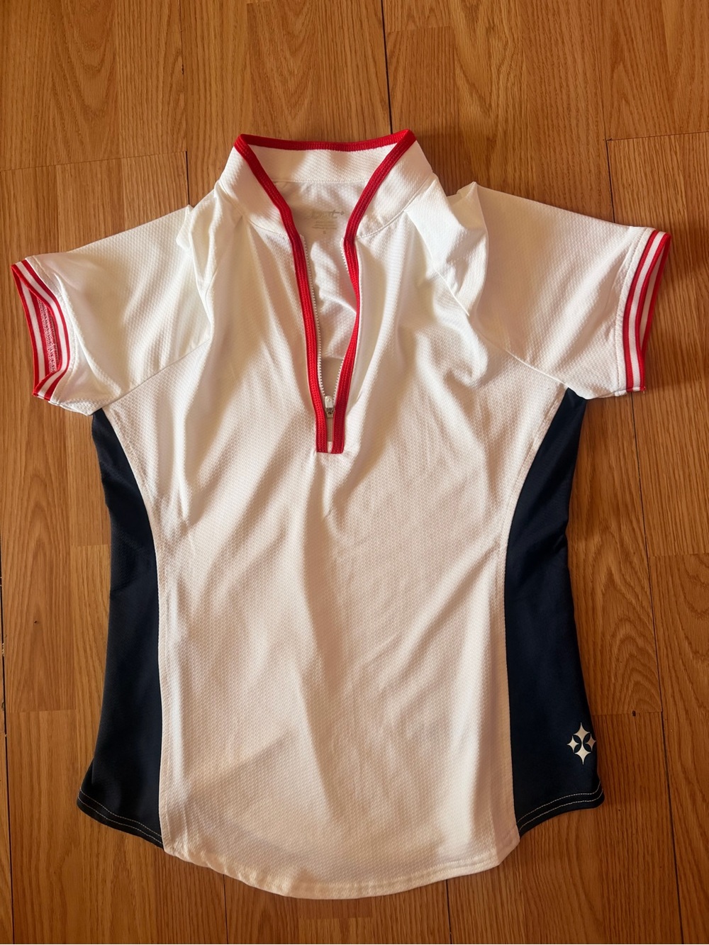 Jofit Womens Polo Shirt Size S Golf Short Sleeve 1/4 Zip Red White Blue
